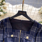 Vintage Square Neckline Plaid Dress