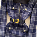 Vintage Square Neckline Plaid Dress