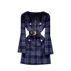 Vintage Square Neckline Plaid Dress
