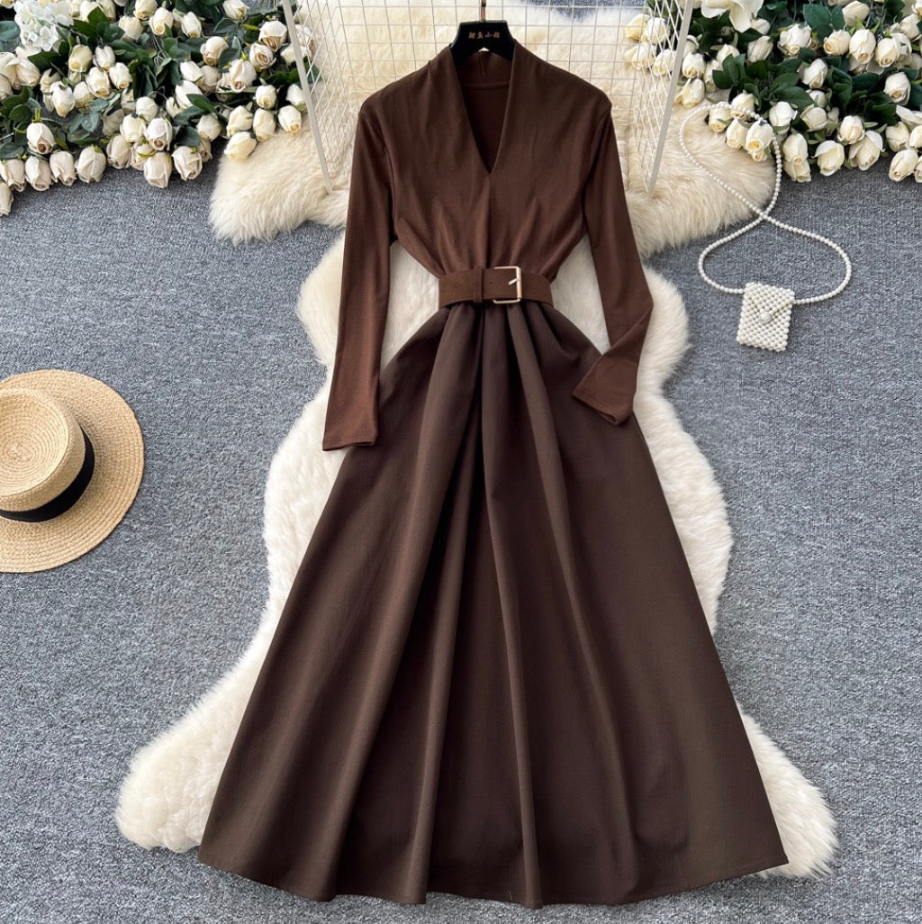 Premium V-neck Patchwork Dress