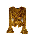 Vintage V-neck Knotted Suede Top