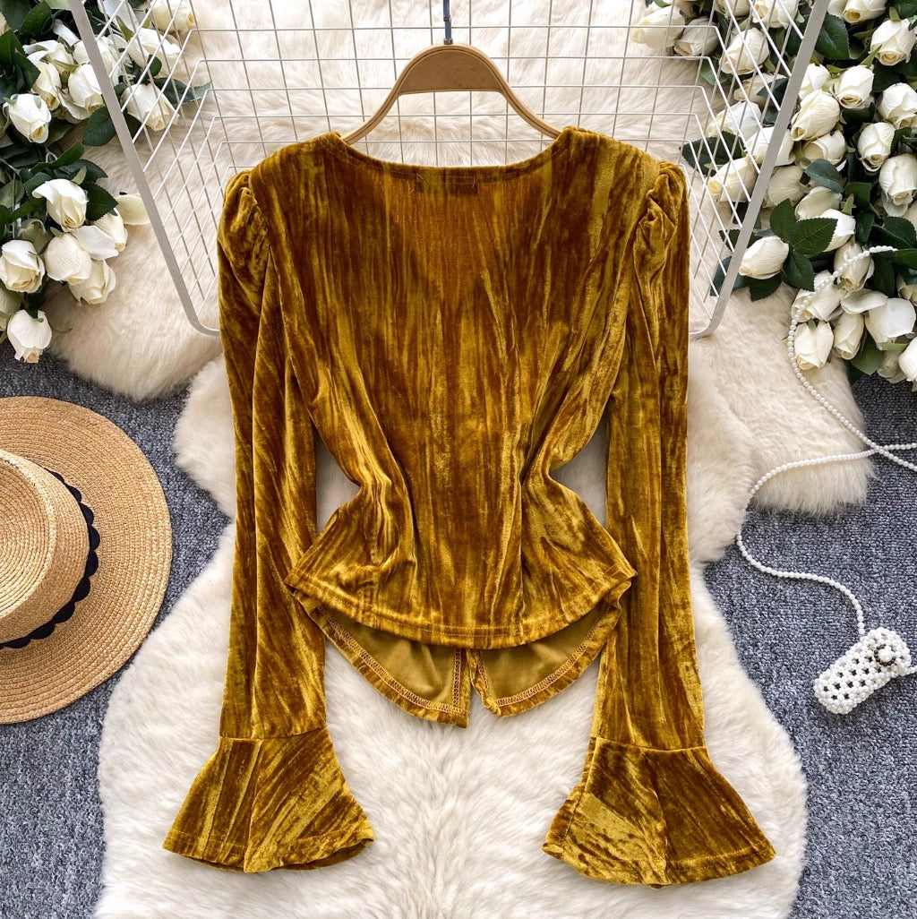 Vintage V-neck Knotted Suede Top