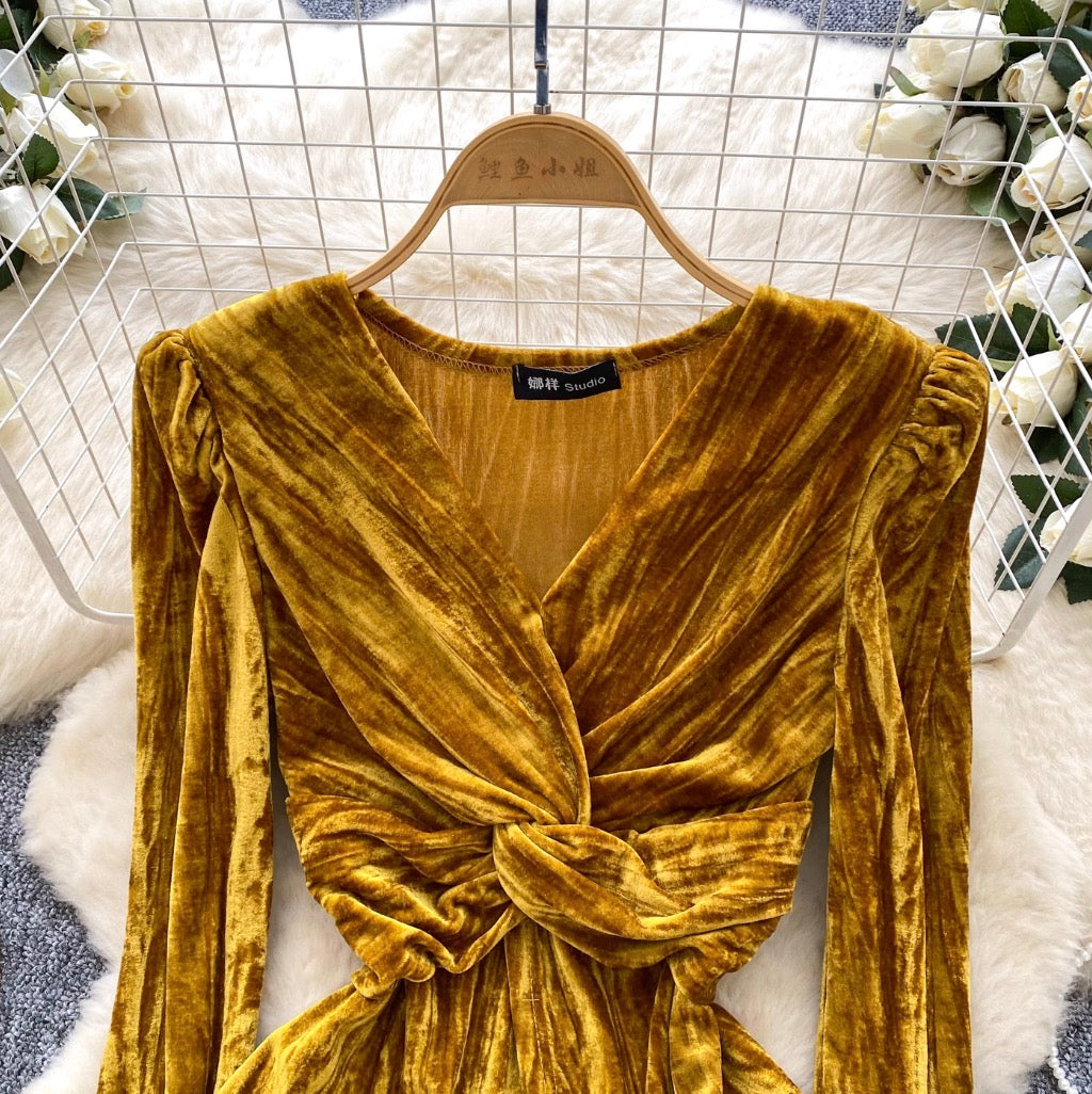 Vintage V-neck Knotted Suede Top