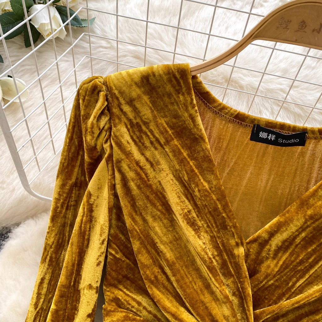 Vintage V-neck Knotted Suede Top