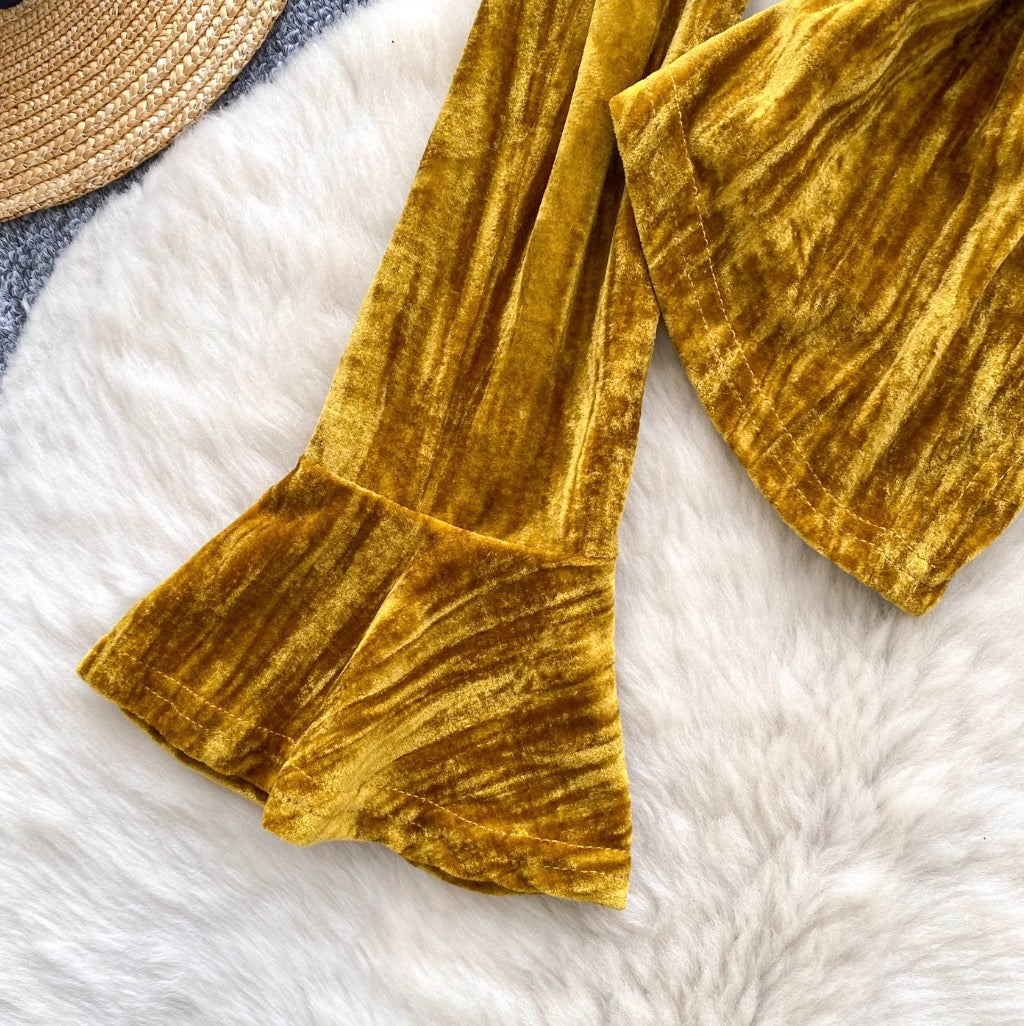 Vintage V-neck Knotted Suede Top