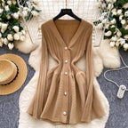 V-neck Solid Color Cardigan Dress