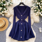 V-neck Solid Color Cardigan Dress