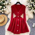 V-neck Solid Color Cardigan Dress