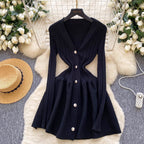 V-neck Solid Color Cardigan Dress
