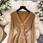 V-neck Solid Color Cardigan Dress