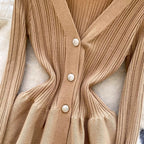 V-neck Solid Color Cardigan Dress