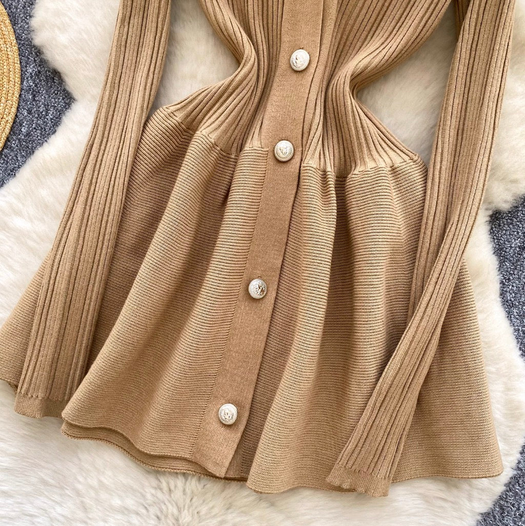 V-neck Solid Color Cardigan Dress