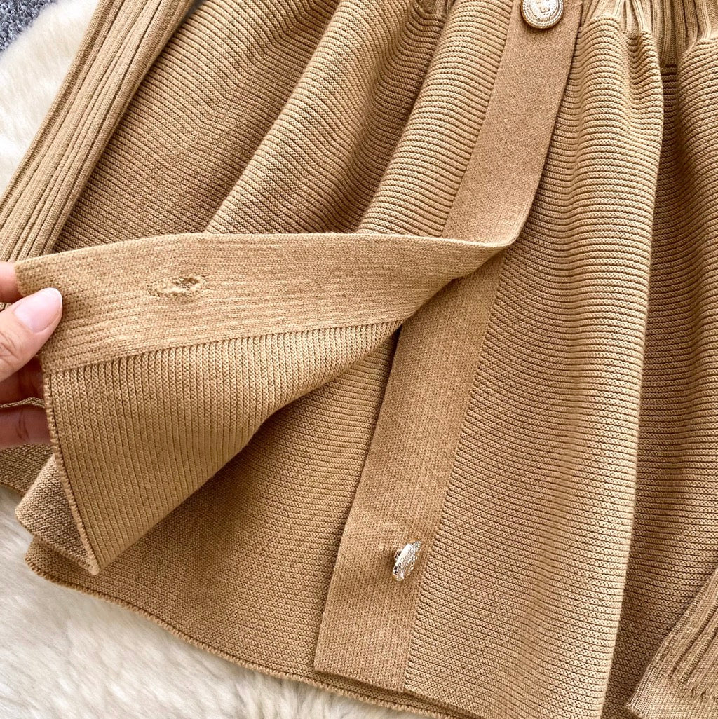 V-neck Solid Color Cardigan Dress