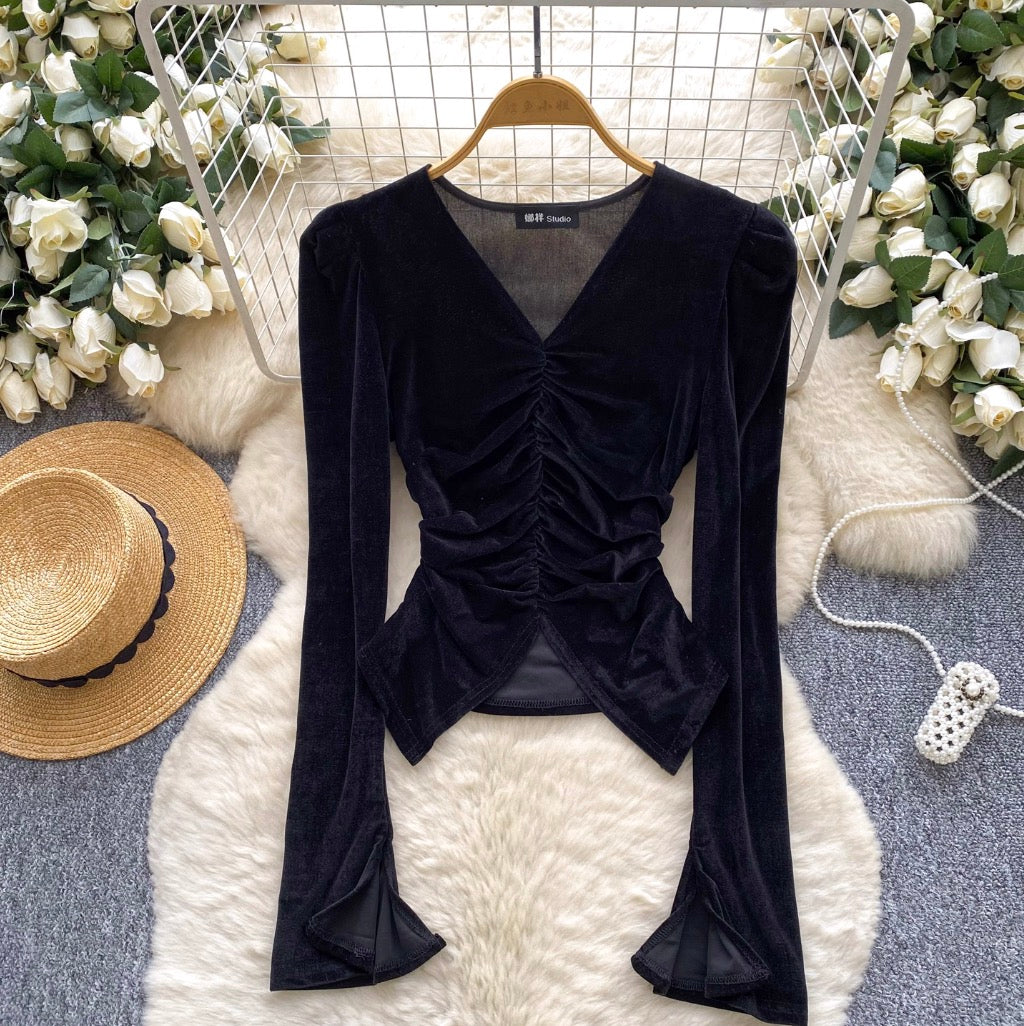 Vintage Pleated Suede Bottoming Top