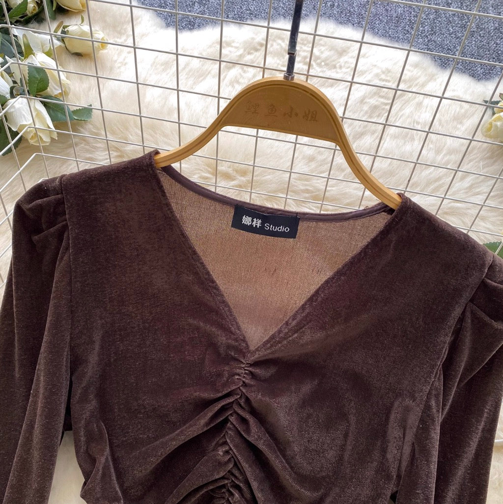 Vintage Pleated Suede Bottoming Top