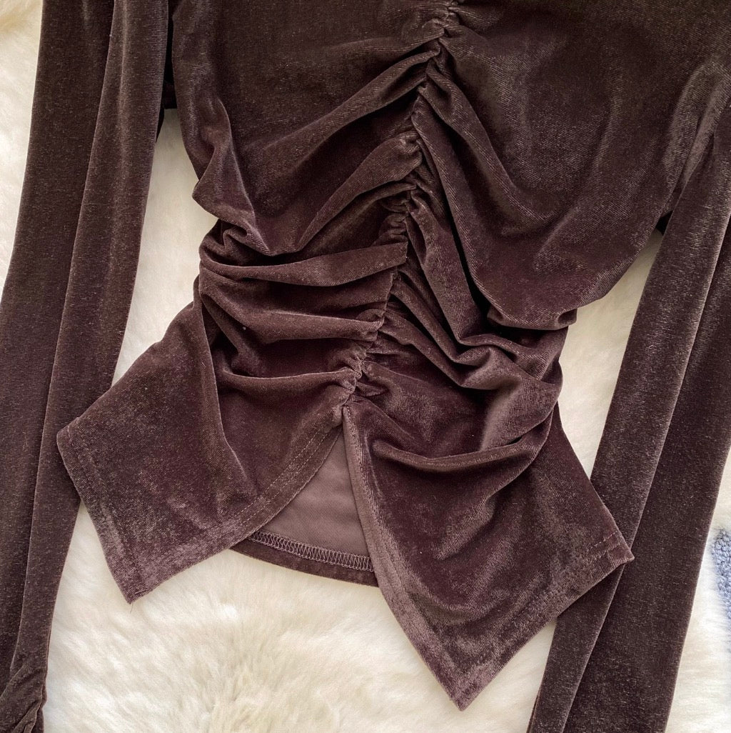 Vintage Pleated Suede Bottoming Top