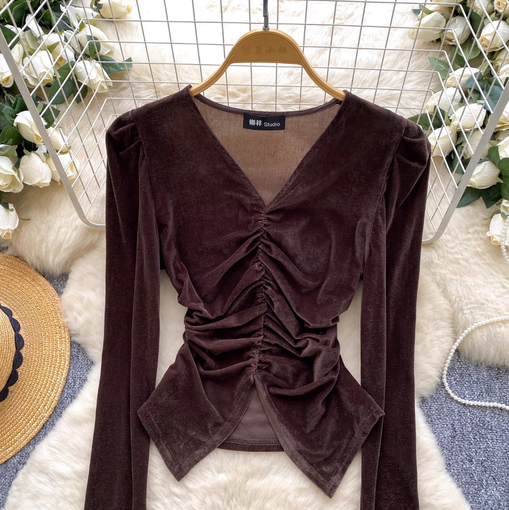 Vintage Pleated Suede Bottoming Top
