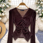 Vintage Pleated Suede Bottoming Top