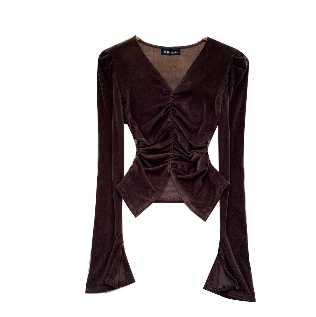 Vintage Pleated Suede Bottoming Top