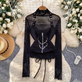 Black Mesh Top & PU Camisole 2Pcs