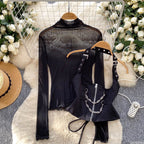 Black Mesh Top & PU Camisole 2Pcs