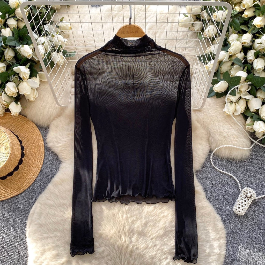 Black Mesh Top & PU Camisole 2Pcs