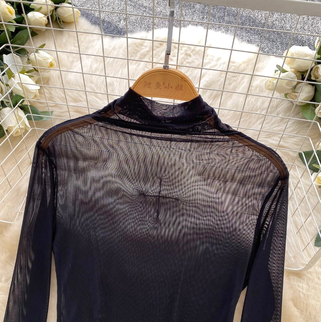 Black Mesh Top & PU Camisole 2Pcs