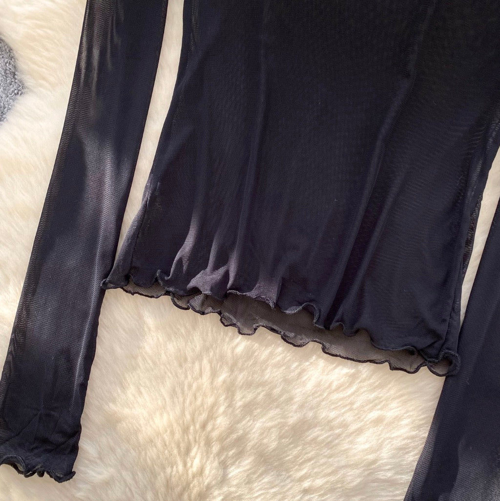 Black Mesh Top & PU Camisole 2Pcs