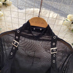 Black Mesh Top & PU Camisole 2Pcs
