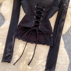 Black Mesh Top & PU Camisole 2Pcs