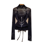 Black Mesh Top & PU Camisole 2Pcs