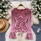 Vintage V-neck Ruffled Bottoming Top