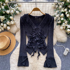 Vintage V-neck Ruffled Bottoming Top