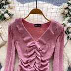 Vintage V-neck Ruffled Bottoming Top