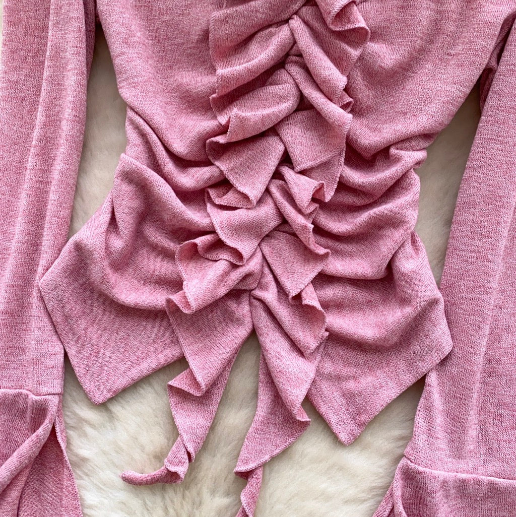 Vintage V-neck Ruffled Bottoming Top