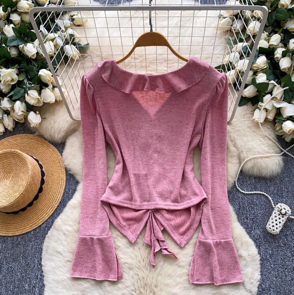 Vintage V-neck Ruffled Bottoming Top