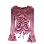 Vintage V-neck Ruffled Bottoming Top