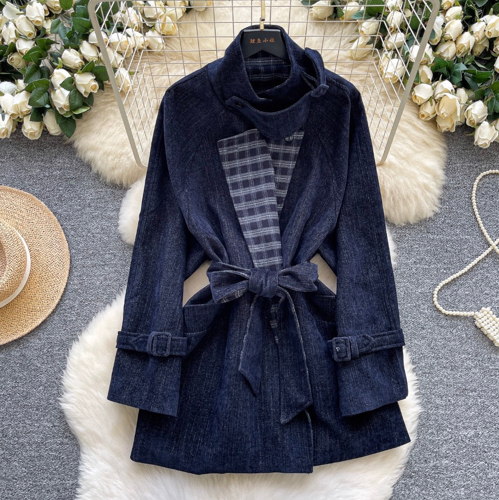 Korean Style Plaid Patchwork Coat