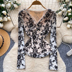 V-neck Knotted Embroidered Lace Top