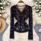 V-neck Knotted Embroidered Lace Top