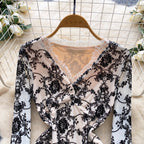 V-neck Knotted Embroidered Lace Top