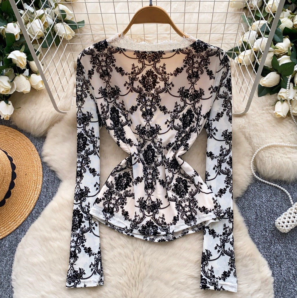 V-neck Knotted Embroidered Lace Top