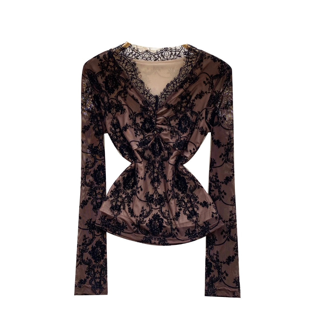 V-neck Knotted Embroidered Lace Top