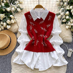 Beaded Knitted Vest & White Shirt