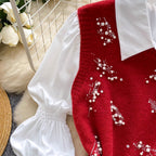 Beaded Knitted Vest & White Shirt