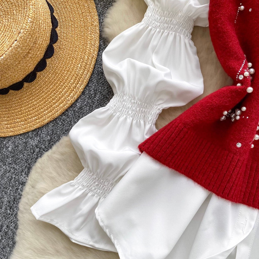 Beaded Knitted Vest & White Shirt