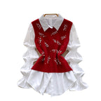 Beaded Knitted Vest & White Shirt