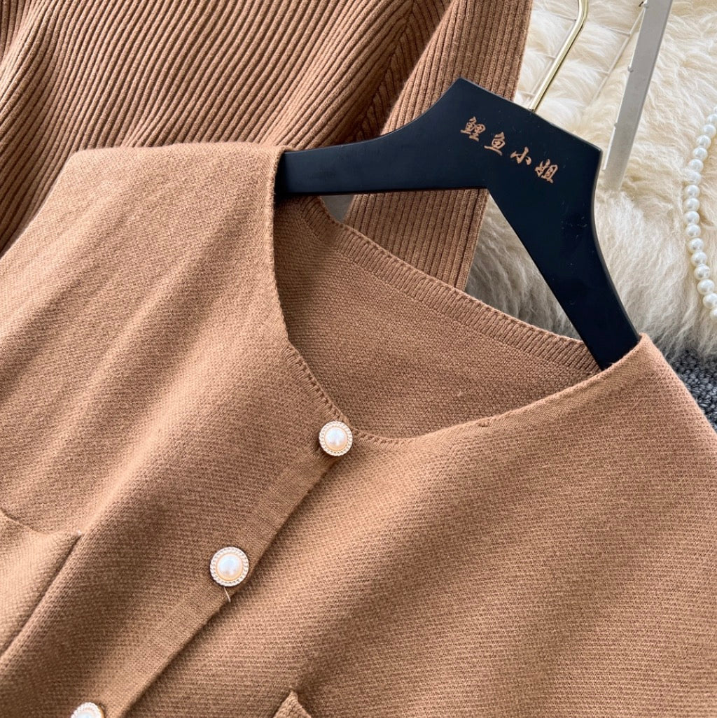 Turtleneck Sweater Dress & Vest 2Pcs