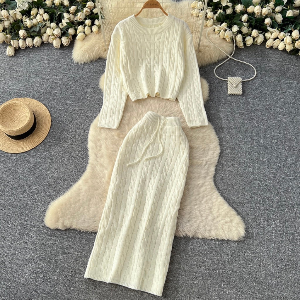 Twisted Sweater & Skirt Knitted 2Pcs