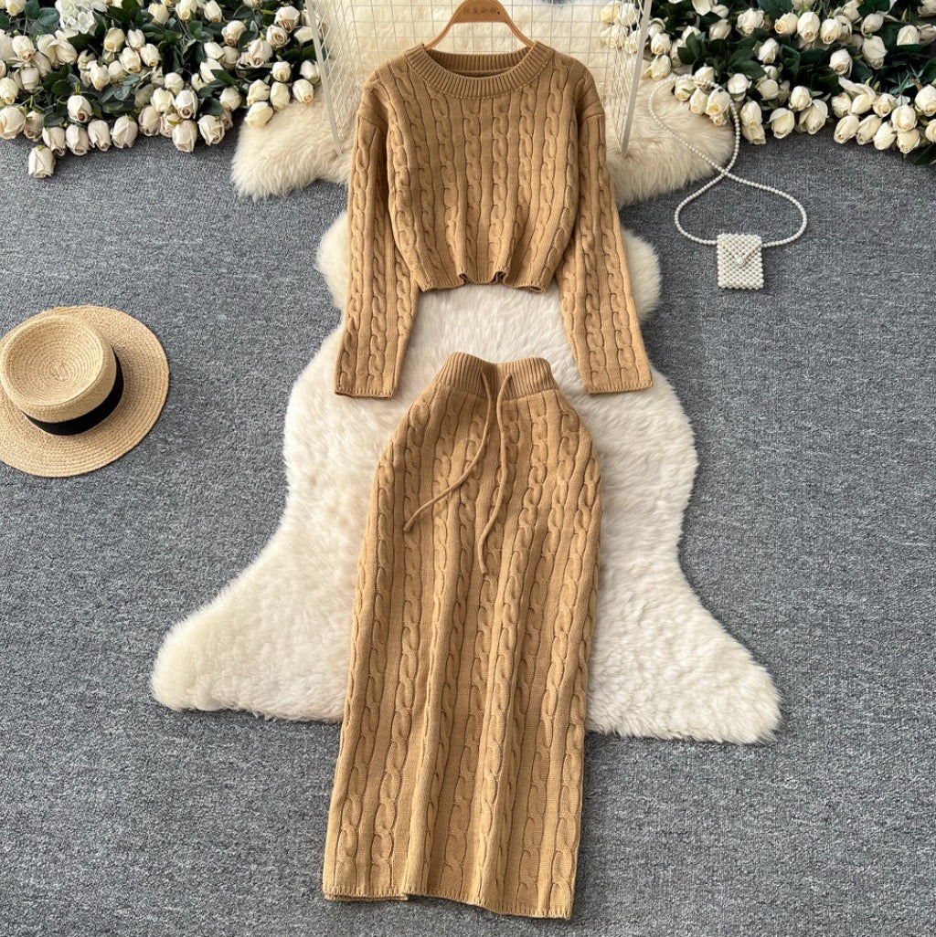 Twisted Sweater & Skirt Knitted 2Pcs
